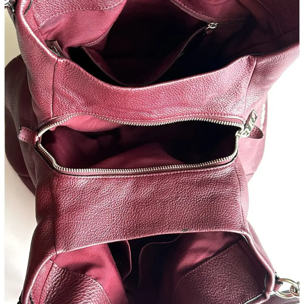 Coach Phoebe Hobo Bag Berry Pebbled Leather Tote Burgundy Wine Purse Shoulder - Picture 6 of 13